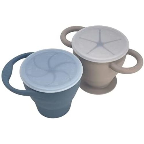 BraveJusticeKidsCo. | Snack Attack I&II Baby Snack Cup | 2 pack | Collapsible Toddler Snack Cup (Stormy and Fog)