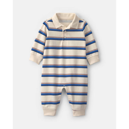 Baby Boy Striped French Terry Long-Sleeve Jumpsuit - Blue/Cream | Carter's