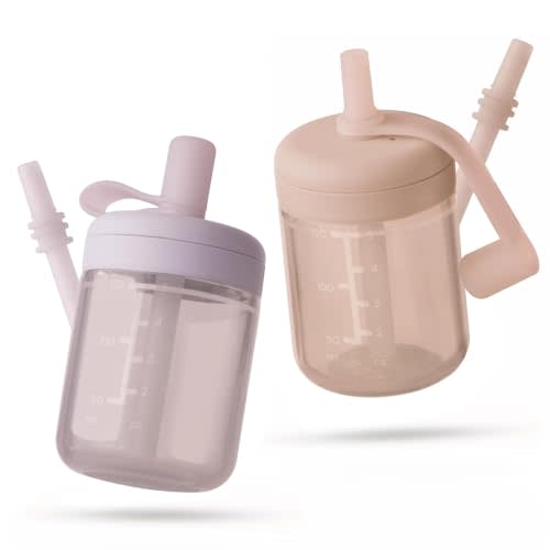 Moonkie Baby Straw cup | Silicone Toddler Sippy Cup Training Cup with Straw Lid | BPA-Free Drop-Proof Cup | Baby Led Weaning | 6 Months+, 5 oz, 2pack