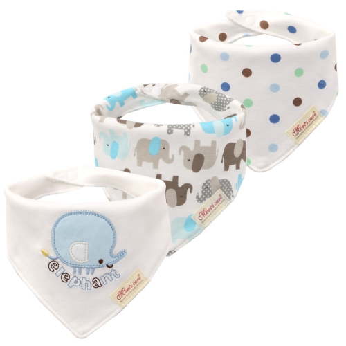 Baby Bandana Bibs 3 Pack Cotton, Absorbent for Drooling, Cute Elephant & Polka Dots Design