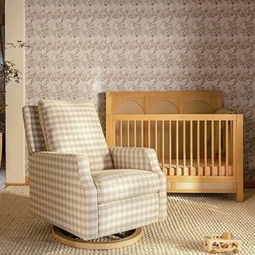Namesake Crewe Glider Recliner Nursery Chair - GREENGUARD Gold & Certi-PUR US Certified, Ultra Cozy 360° Swivel Rocker Recliner - Versatile Glider Rocking Chair for Nursery & Living Room - Tan Gingham