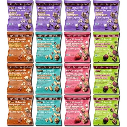 B'cuz Granola Bites - Gluten Free On the Go Snacks Variety Pack, Kosher, Vegan Friendly, Travel Safe, Healthy Breakfast and Dessert Treats for Kids or Adults Lunchboxes, 1 Ounce, Pack of 16