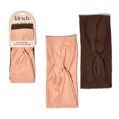 Kitsch Recycled Fabric Wide Twist Headbands Set- Rosewood - 2ct
