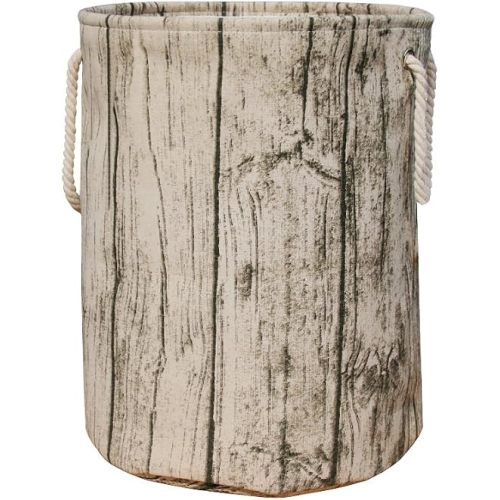 Stylish Tree Stump Shape Design Storage Basket Cotton Fabric Washable Cylindric Laundry Hamper with Rope Handles, Decorative and Convenient for Kids Bedroom