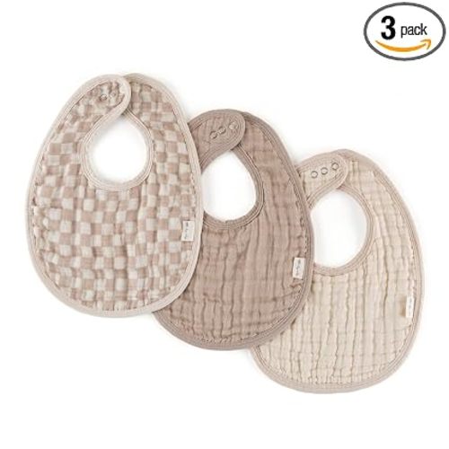 Itzy Ritzy Set of 3 Baby Bibs - Ultra-Soft Adjustable Infant & Toddler Bibs Made of Triple-Layer Cotton Muslin, Ideal for Drooling, Teething, & Eating -3 Stylish, Coordinating Prints (Checkerboard)