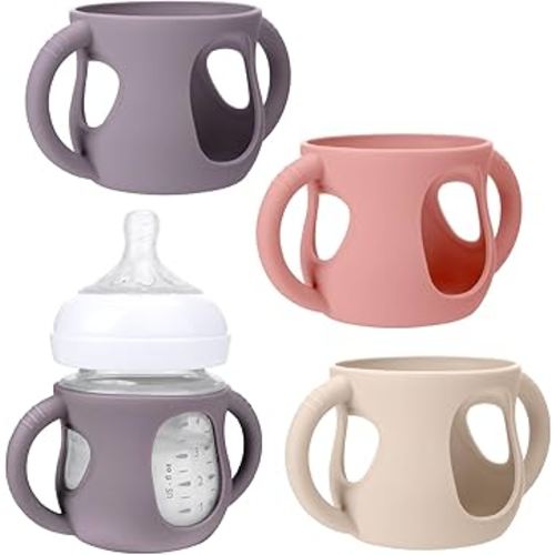 BUSOHA 3 Pack Silicone Sleeves for Avent Natural Baby Bottles - Drop Protection Baby Bottle Sleeves with Handle for Avent Natural Baby Bottles,4 Ounce