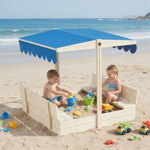EROMMY 43.7'' x 43.3'' Solid Wood Square Sandbox with Cover