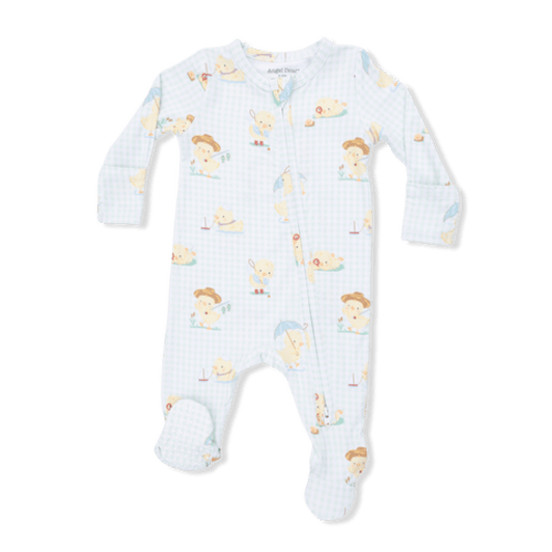 Vintage Spring Ducklings Green - 2 Way Zipper Footie