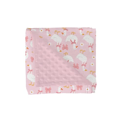 Cute Geese Pink Bows Baby Blankets for Girl Boy Pastel Ducks Daisy Soft Mink Dotted Backing Double Layer Swaddle Receiving Blanket Spring Farm Animal Floral Bed Throws for Newborn Toddler Crib 30x40