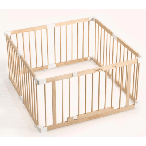HARPPA Wooden Baby Gate Playpen | Non-Toxic Foldable DIY Adjustable Play Yard for Infants & Toddlers – Natural Finish Baby Fence for Small & Large Spaces