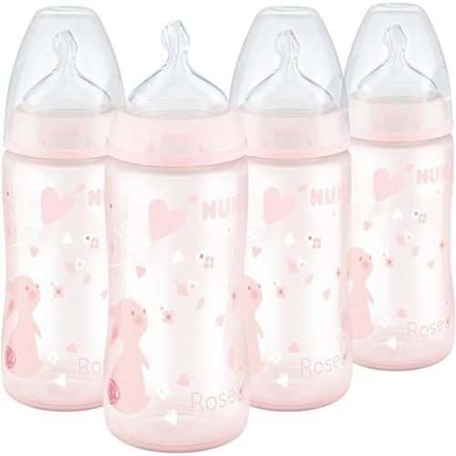 NUK Smooth Flow Anti Colic Baby Bottle, 5 oz, 4 Pack, Pink Bunnies,4 Count (Pack of 1)