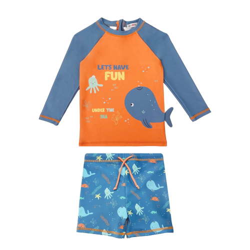 weVSwe Baby Boy Swimsuit Long Sleeve Two-Piece Bathing Suit Sun Protection UPF 50+ Rash Guard Set 0-6T
