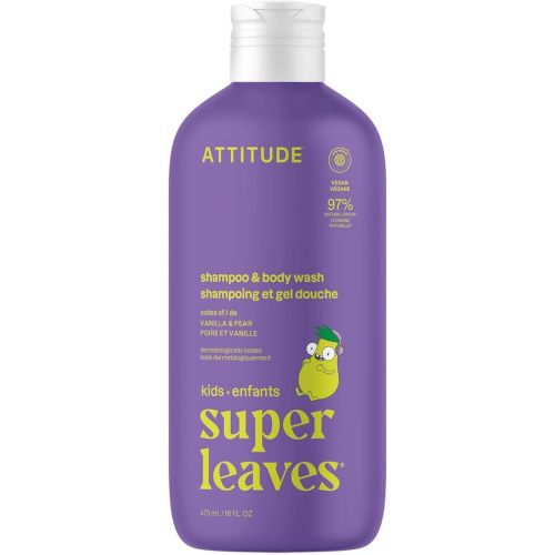 ATTITUDE Kids Shampoo & Body Wash, EWG Verified Hair & Body Cleanser, Dermatologically Tested, Plant & Mineral-Based, Vegan, Vanilla & Pear Scent, 16 Fl Oz
