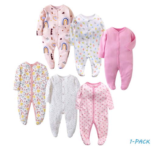Bellafa 0-12M Infant Baby Girls' Footed Romper One-Piece Button Snap Cotton Jumpsuit Onesies Long Sleeve Newborn Sping Fall Outfits