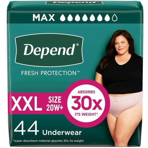 Depend Fresh Protection Adult Incontinence & Postpartum Bladder Leak Underwear for Women, Disposable, Maximum, Extra-Extra-Large, Blush, 44 Count (2 Packs of 22), Packaging May Vary