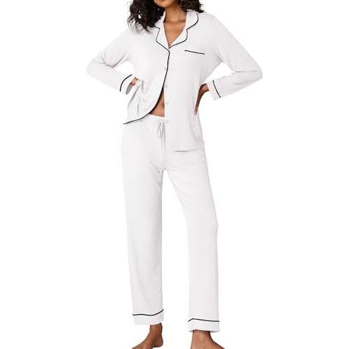 Ekouaer Pajamas Women's Long Sleeve Sleepwear Soft Button Down Loungewear Pjs Lounge Set Nightwear XS-XXL