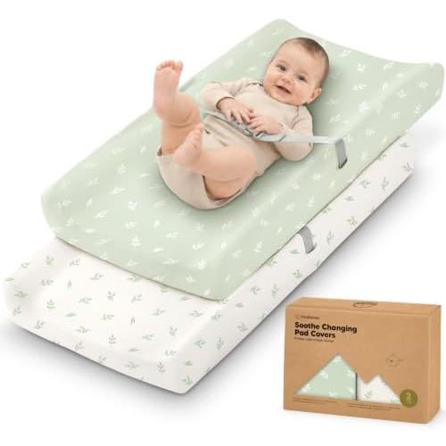 2-Pack Organic Changing Pad Covers for Girl, Boy, 100% Cotton (Herb)