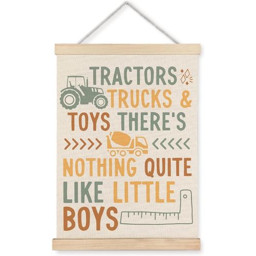 WUCHJ Construction Nursery Wall Art Poster, Construction Room Decor for Boys, Trendy Funny Tractors Trucks Canvas Prints Artwork for Nursery Toddler Boys Bedroom Playroom Decor, 12x16 Inch