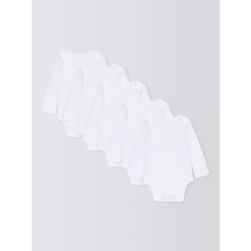 John Lewis Baby Long Sleeve GOTS Organic Cotton Bodysuit, Pack of 5, White