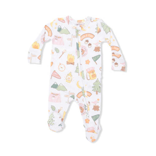 Camping Pink - 2 Way Ruffle Back Zipper Footie