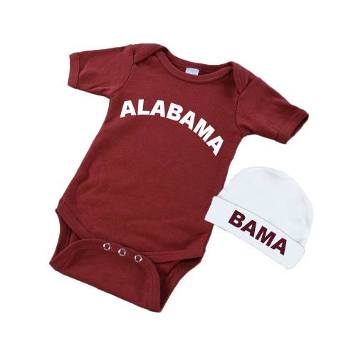 Baby Shower Gift, Newborn Gift Set, Alabama Baby Gift Set, Short Sleeve Baby Bodysuit and Cap Set - Alabama