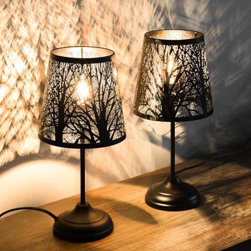 Timeflies 2 Pack Table Lamp with Dimmer, 3 Levels Dimmable Touch Lamps for nightstand, Touch Switch Shadow Black Table Lamp for nightstand Bedroom Living Room desks Kitchen Counter