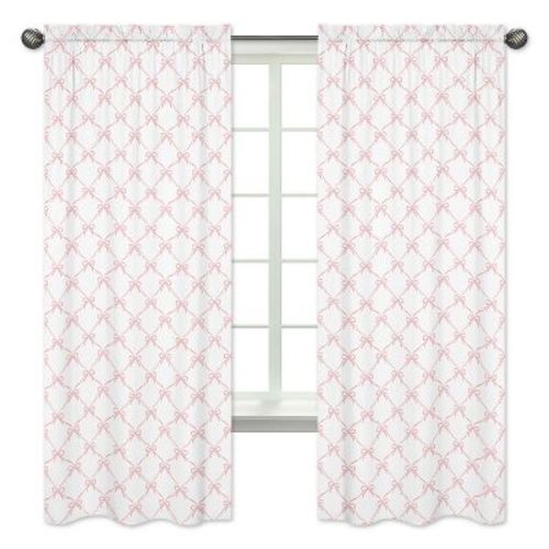 Sweet Jojo Designs Girl Window Curtain Panels Drapes 84in. Ballerina and Ballet Bows Pink and White