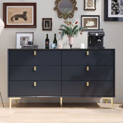 Famapy Blue 6 Drawers Storage Dresser Modern Chest of Drawer