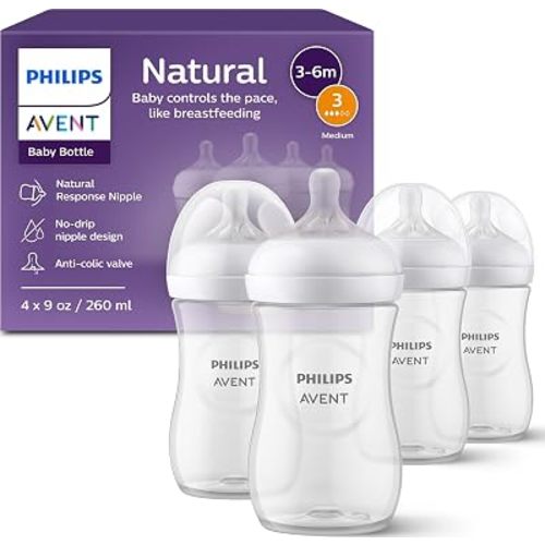 Philips Avent Natural Baby Bottles, Medium Flow, 9 oz, BPA-Free, 4-Pack