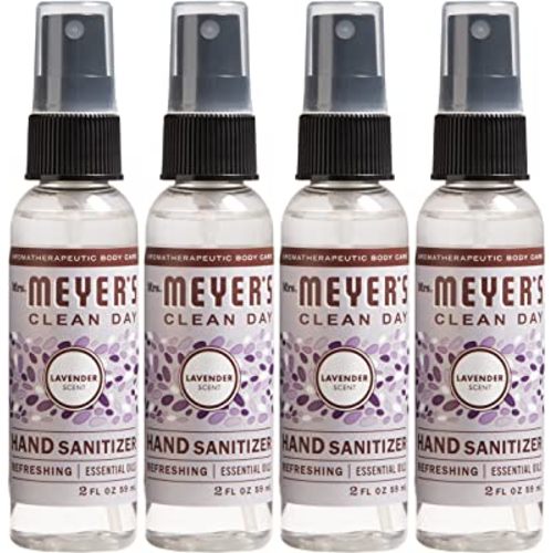 MRS. MEYER'S CLEAN DAY Antibacterial Hand Sanitizer Spray, Travel Size, Removes 99.9% of Bacteria, Lavender, 2 oz - Pack of 4