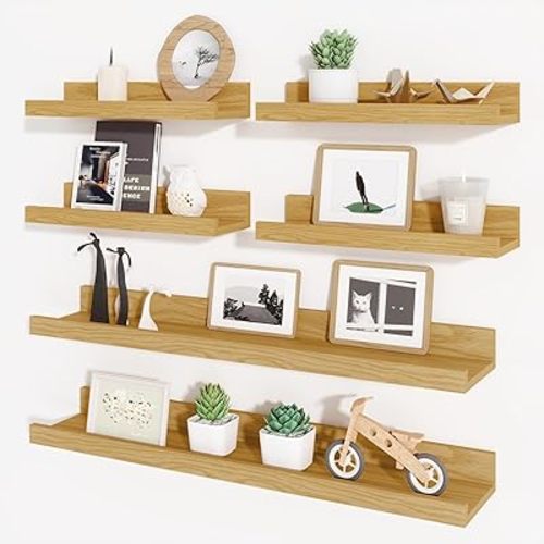 Axeman Picture Ledge Shelf, Floating Shelves for Decor Storage Set of 6, 24 inch Floating Wall Mounted Shelves, Wall Shelves with Lip for Living Room, Bedroom, Nursery, Bathroom, Kitchen, Oak