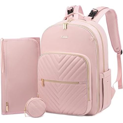 LOVEVOOK Diaper Bag Backpack, Quilted Baby Bag with Changing Pad & Pacifier Holder, Waterproof Travel Diaper Bags for Baby Boys Girls, Stylish and Large Capacity,Pink