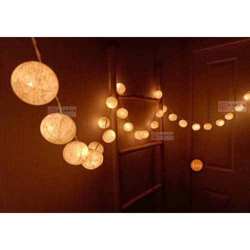 Ivory Beige String Lights Cotton Balls Fairy Lights Bedroom Home Decor Living Room Wall Hanging Wedding Decor Dorm Lights Battery Plug USB