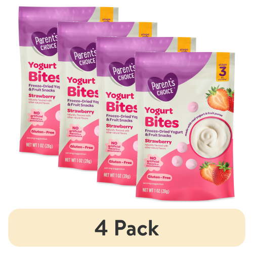 (4 pack) Parent's Choice Stage 3 Strawberry Toddler Yogurt Bites Snack, 1 oz Pouch