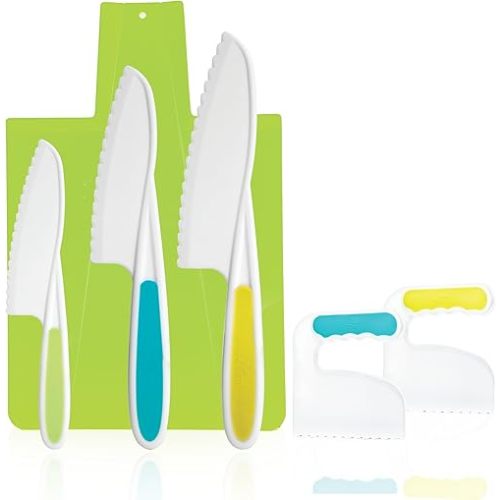 TOVLA JR. Kids' Cutting Gift Set- 3 Kid-safe Kitchen Knives, Foldable Cutting Board and 2 Child Friendly Choppers. - Safe, Fun, and Inspiring!