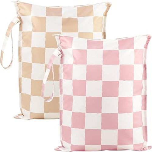 Wet Dry Bags Water Resistant - 2 Pack Reusable Waterproof Wet Dry Bag for Swimsuits & Baby Clothes - Leakproof Storage Pouch Bag for Travel & Baby Diaper - Travel Laundry Daycare Bags