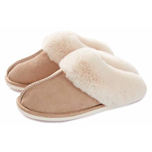 Donpapa Womens Slipper with Memory Foam Fluffy Soft Warm Slip On House Slippers Anti-Skid Cozy Plush for Indoor Outdoor