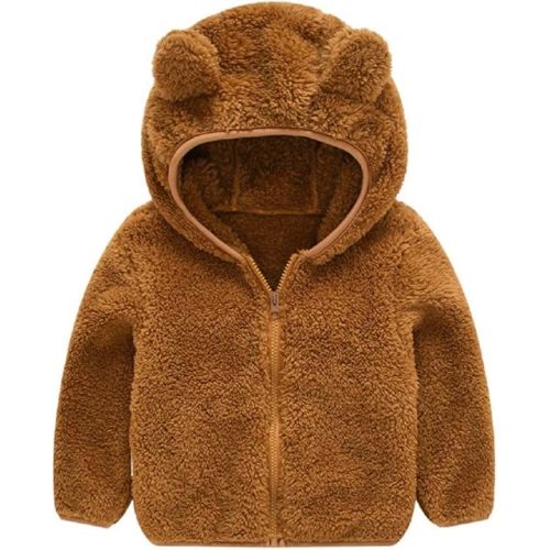 Toddler Girls Boys Fleece Hoody Jacket Zip Up Teddy Coat Warm Winter Outwear