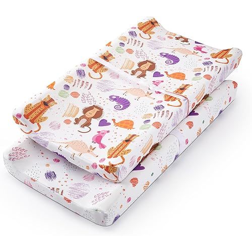 TILLYOU Baby Changing Pad Cover, Changing Table Cover for Girls Boys, Ultra Soft Breathable, 2 Pack Animal Graffiti & dot Printing