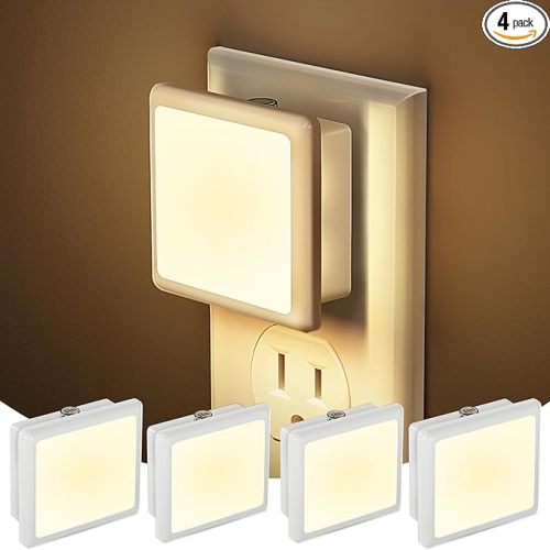 JandCase Night Light, 4 Pack Night Lights Plug into Wall with Auto Light Sensor, 3000K Warm White Nightlight Plug in, LED Night Lights for Kids Adults Bathroom Hallway Kitchen