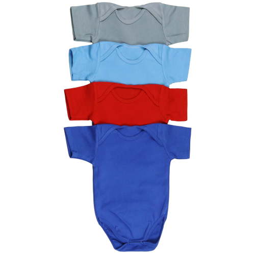 ToBeInStyle Babys' 4 Pack Ultra-Soft Cotton Short Sleeve Bodysuit Romper - Cool - 3-6 Months Old