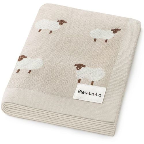 Bleu La La 100% Luxury Cotton Knit Swaddle Receiving Blanket for Blanket for Newborn and Infant Boys and Girls - Sheep - Khaki