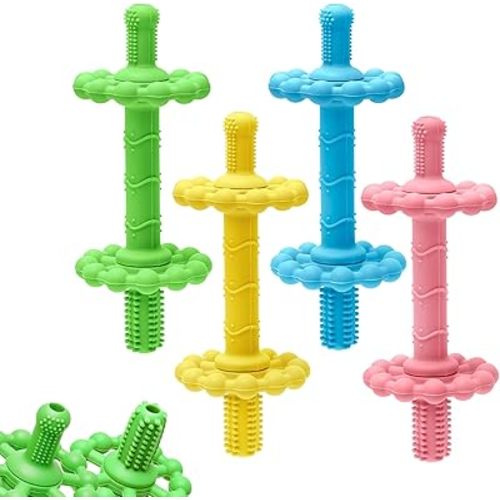 4 Pack Teething Toys for Babies 0-3 3-6 Months – Anti-Choking Design,Teething Relief for Infant Straws Sticks 6-24 Months, Baby Toddlers Silicone teether Tubes