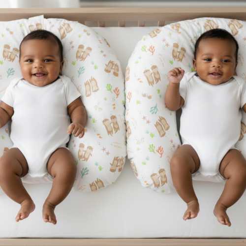 Nursing and Feeding Pillow Covers, 2-Pack, Twin Otters Print, Jersey Cotton, Tummy Time Support