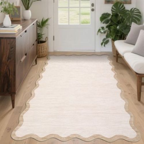 Modern Washable Rug Scalloped Rug with Non Slip Backing