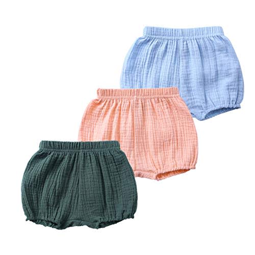 MYGBCPJS Baby Girls Boys 3 Pack Cotton Linen Blend Cute Bloomer Shorts Loose Harem Shorts