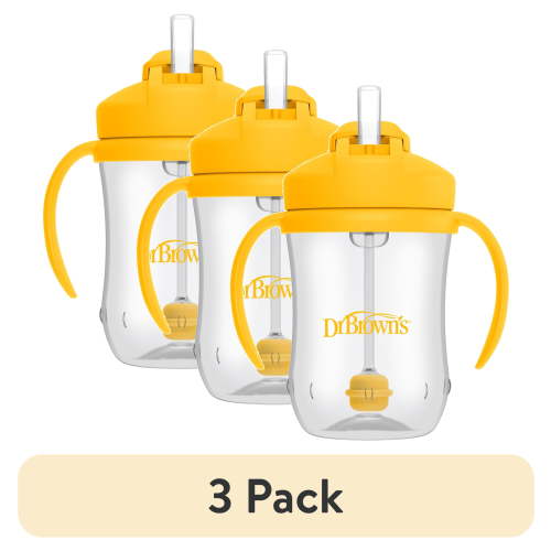 (3 pack) Dr. Brown's Milestones Baby's First Straw Cup with Weighted Straw, 9oz, Blue/Vintage Yellow, 6m+, 2 Pack