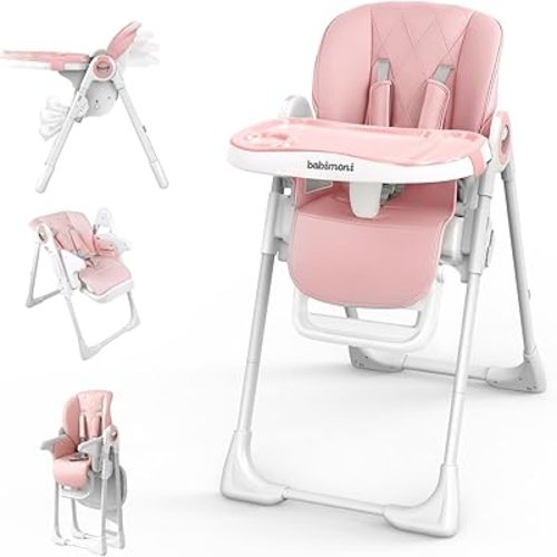babimoni 4 in 1 High Chairs for Babies and Toddlers, Foldable Baby High Chairs, Feeding and Eating Seat Highchair with 4 Levels of Recline and 7 Levels of Height Adjustment, Pink