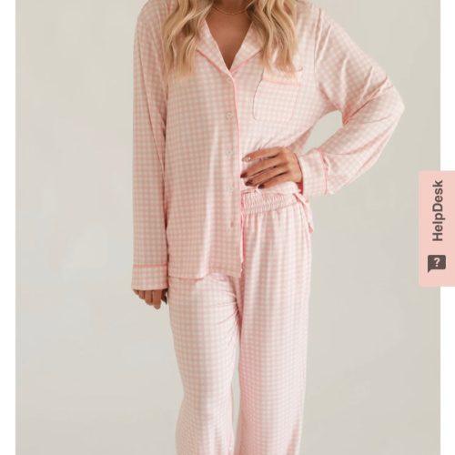 Women's Button Up Set In Pink Gingham