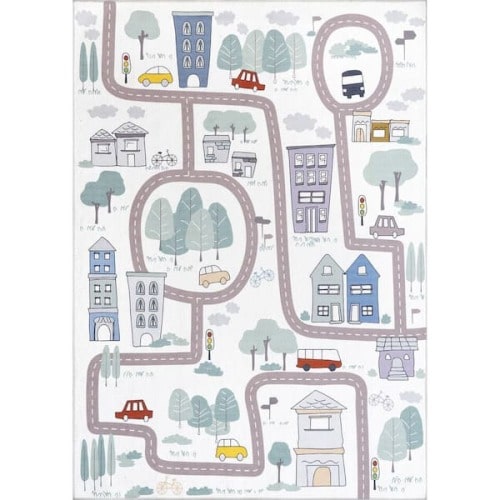 Chalea Kids Town Machine Washable White 7 ft. x 9 ft. Area Rug
